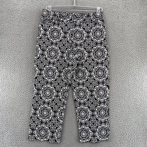 Talbots Pants Womens 8 Petite Black White Pattern Stretch Cropped Capri Vintage - Picture 1 of 12